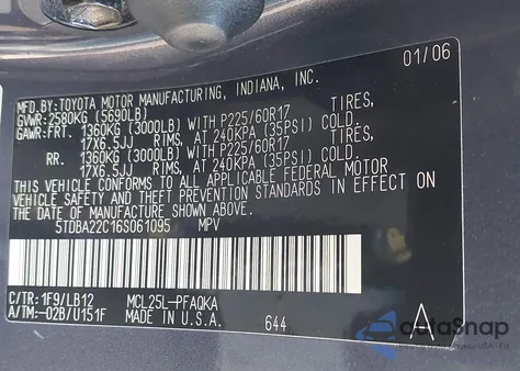 2006 Toyota Sienna Xle from USA, damaged, VIN 5TDBA22C16S061095